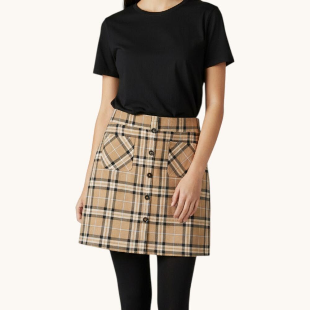 NWT Torrid Mini Skirt Size 14/16 (1X) Brown Plaid Corduroy Elastic Waist Pockets